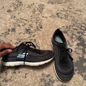 Skechers Lite-Weight Black and Rainbow Sneakers